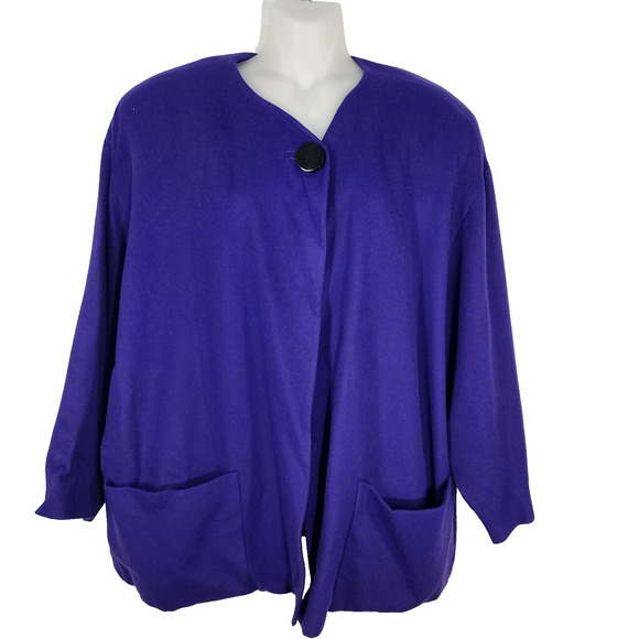 Linda Allard Ellen Tracy Jacket Women Size 4 Blue Wool Cashmere Laganlook Career - Picture 1 of 9